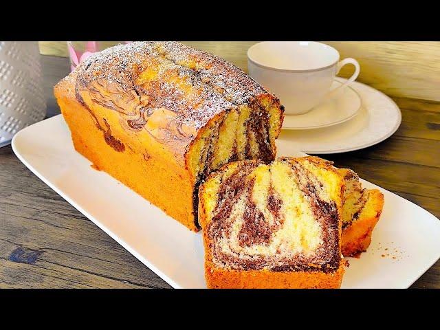 Juicy marble cake recipe in the loaf pan, baked quickly and easily