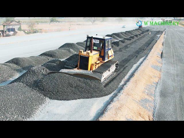 Nice Full Processing Bulldozer Pushing Gravel Installing New Roads Techniques Skills Grading