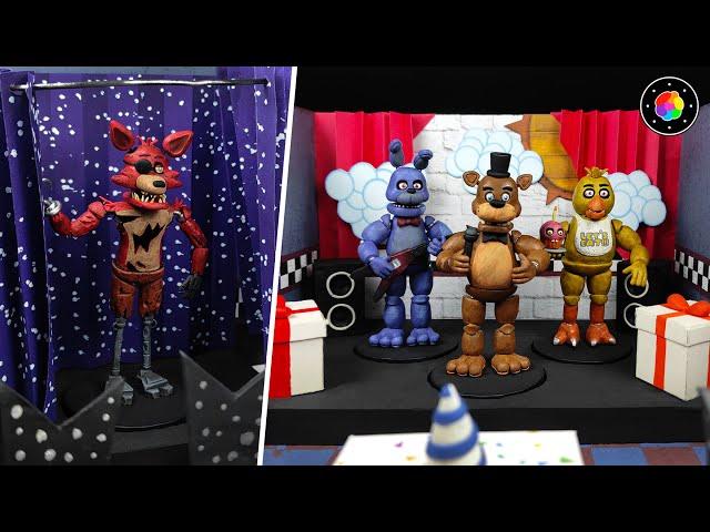 Building FNAF PIZZERIA with FREDDY, BONNIE, CHICA and FOXY of CLAY & More | PlastiVerse