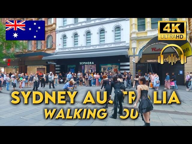 WALKING AROUND SYDNEY AUSTRALIA | Christmas Shopping Crowds | 4K UHD Video Walk | Binaural Audio