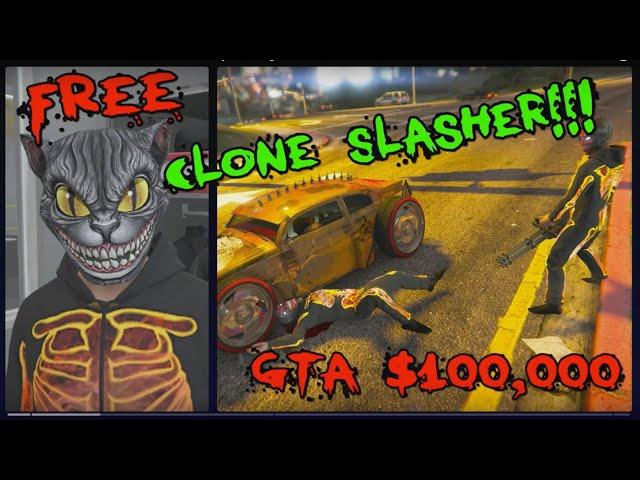 CLONE SLASHER in GTAOnline for weekly challenge $100,000 and FREE BLACK CREEPY CAT MASK