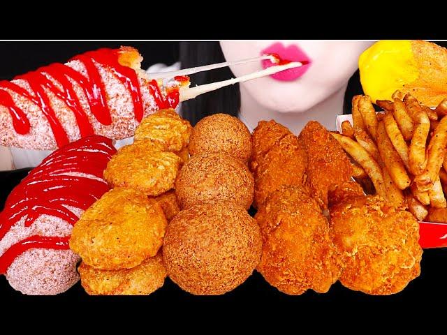 MOST POPULAR CRUNCHY FOOD ASMR *CHEESE BALLS, CHEESY CORN DOG, NUGGETS, FRIES 먹방 JANE ASMR 제인