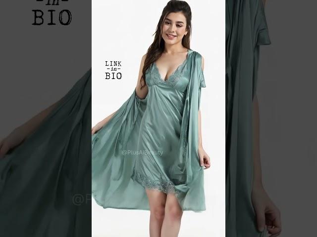 Satin Short Nighty with Lace & Robe || Silk Slip Dress #nighty #nightyfashion