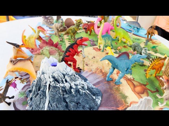 BEST Volcano Dinosaurs PLAY SET EVER! Learn Dinosaur Names