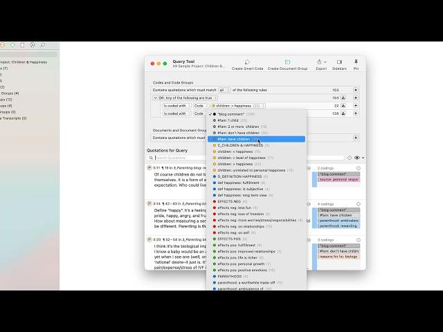 Creating a Boolean OR query in the Query Tool in ATLAS.ti Mac