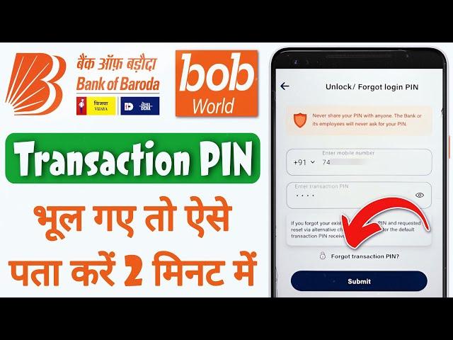 BOB World Transaction PIN Kaise Pata Kare 2024 | How to Forgot/Reset Transaction PIN in BOB World