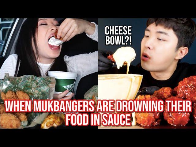 when mukbangers are DROWNING their food in sauce (messy)