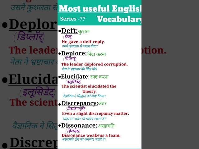 Series -77 Most Useful English Speaking Vocabulary with meaning and pronunciation and examples