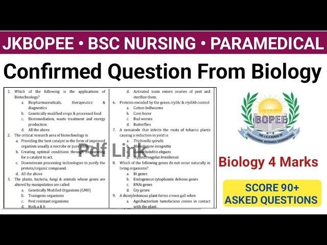 Jkbopee Bsc Nursing Asked Questions 2024| Most Important Video Score 90+ | Confirm 4 Marks Now 