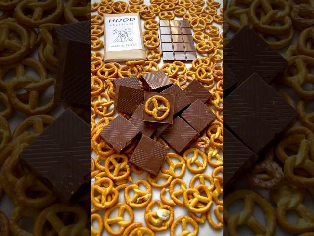 Mil chocolate with crispy pretzels #hoodchocolate#madeintehran#hood #cacao #chocolate#beantobar