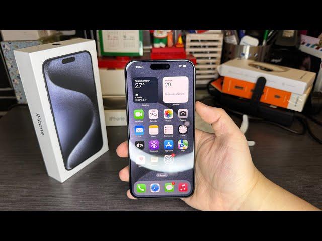 Apple iPhone 15 Pro Max Unboxing + First Boot Up (Blue Titanium)