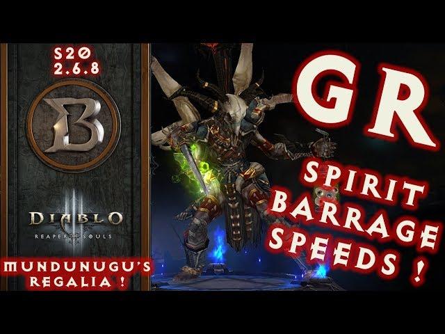 Spirit Barrage GR Speeds S20 2.6.8 Witch Doctor Build Mundunugu's Regalia Diablo 3