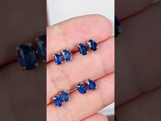 18K Real Gold Blue Sapphire Earrings