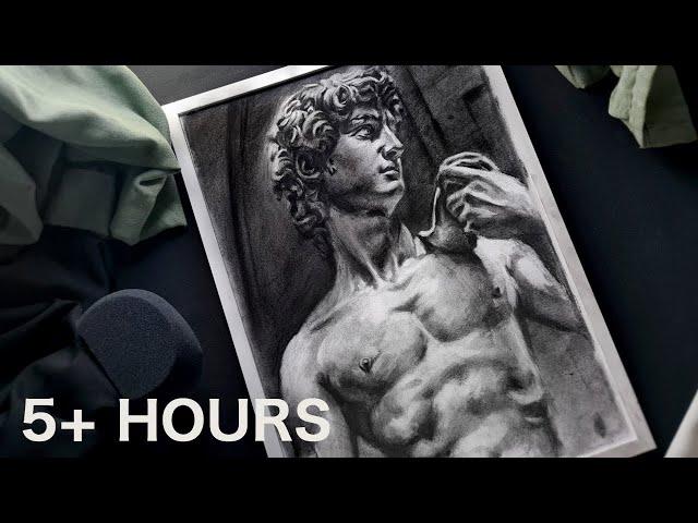 【ASMR Art】Realistic Charcoal Drawing of Michelangelo's David- No Talking