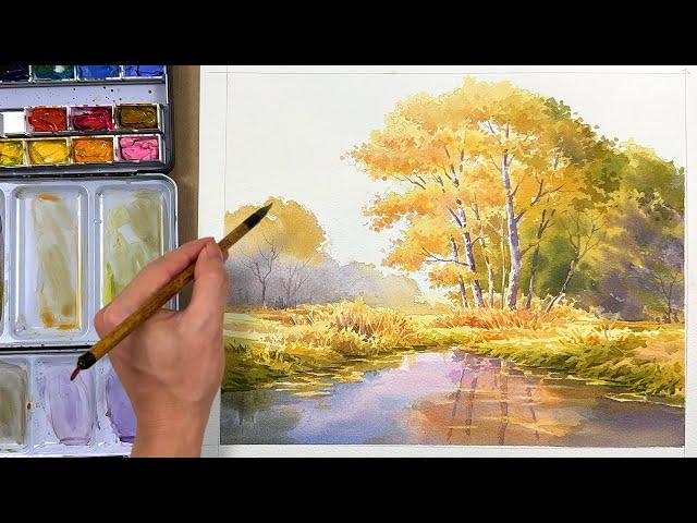 How to Paint Autumn Trees and Reflections in Watercolor