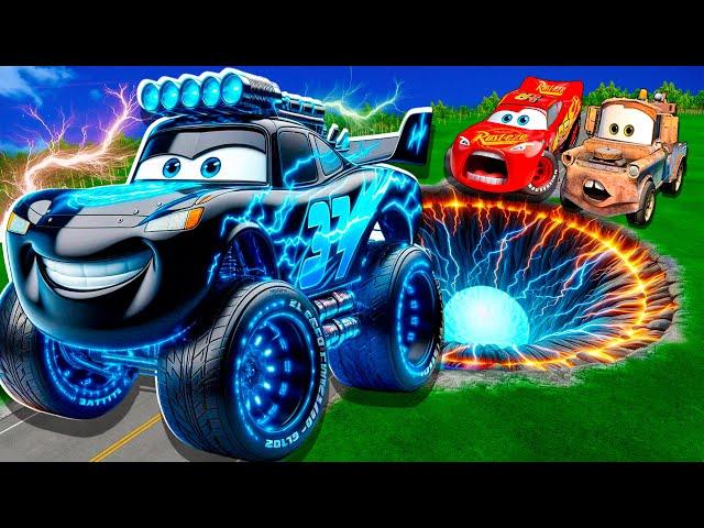 Electric Storm Pit Transform Lightning McQueen & Miss Fritter, Big & Small Pixar Cars! Beam.NG Drive