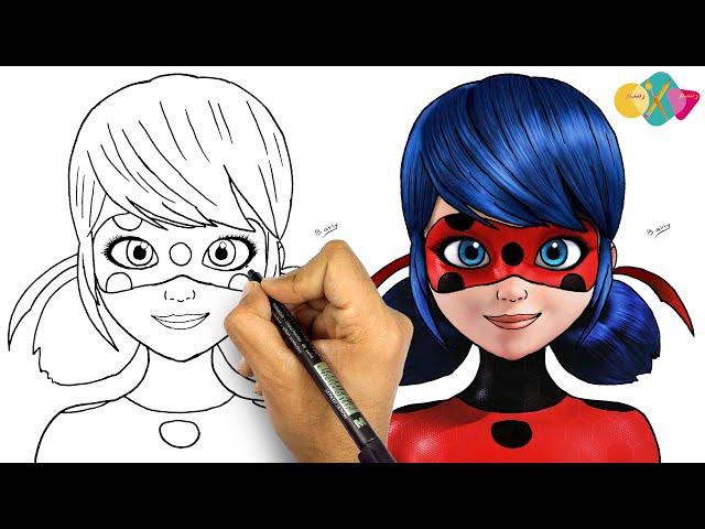 رسم سهل جدا | تعلم رسم الدعسوقة || تعليم الرسم للمبتدئين || طريقة رسم الفتاة الدعسوقة