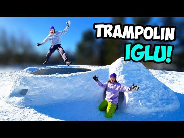 Wir bauen ein RIESEN TRAMPOLIN IGLU! (mit Übernachtung!)