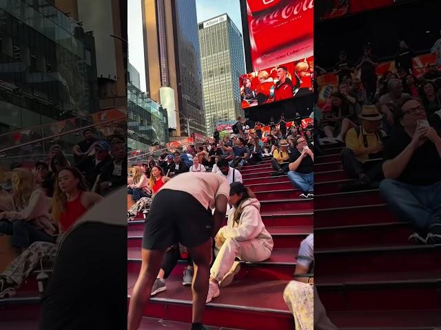NEAR THE STAIRS AT TIMES SQUARE | #nycwalk #travel #timessquare #springwalk #fyp