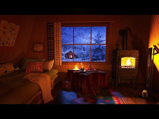 Sleep in a Cozy Winter Hut with Blizzard and Fireplace Sounds for Sleep