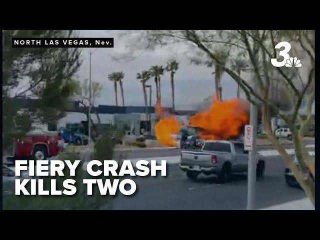 2 dead after fiery crash involving car, garbage truck near North Las Vegas Airport