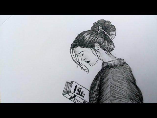 Girl reading book -Drawing easy || Pencil sketch for beginner || Drawing tutorial