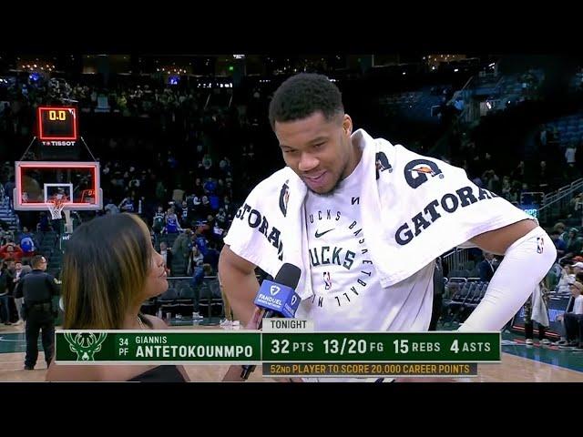 Giannis pokes fun at Jason Kidd & reacts to reaching 20,000 career points | NBA on ESPN