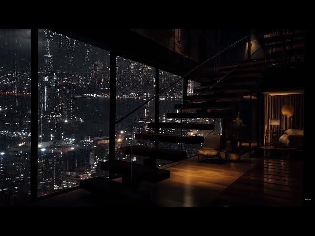 Relax With A Penthouse Overlooking The New York City Relax With The Sound Of Rain By The Window 