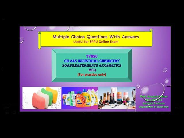TYBSc Industrial Chemistry Multiple choice questions with answers(MCQ) on Soaps,Detergents,Cosmetics