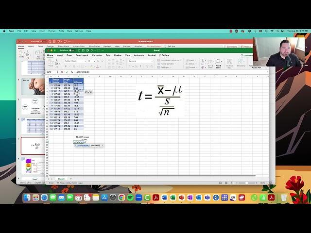 HSCI 345 - Fall 2023 - How to Calculate and Interpret Data for a One-Sample T-Test in Excel