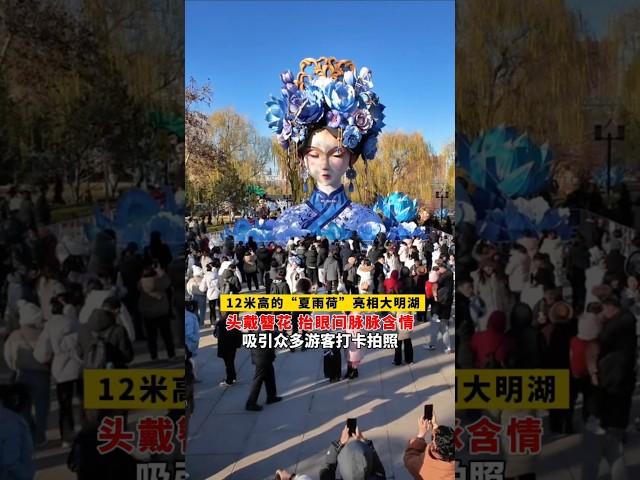 山东济南，12米高的“夏雨荷”亮相大明湖，吸引众多游客打卡拍照 #夏雨荷 #山东