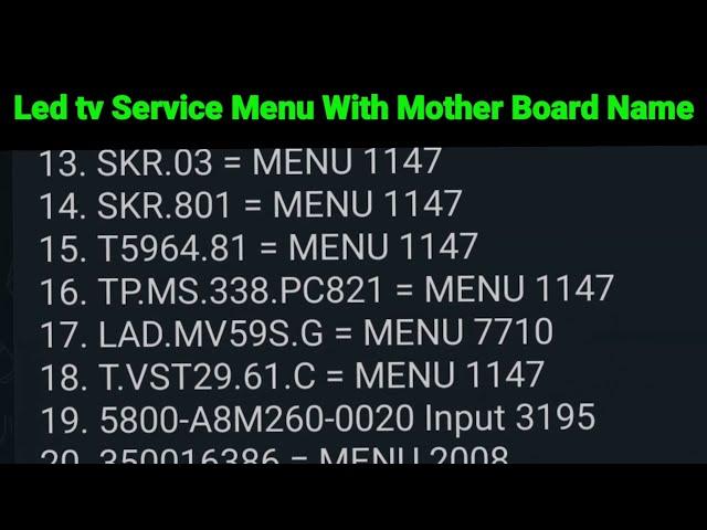 Led Lcd tv Service Menu Factory Code MotherBoard No | All China Mother Board Service Menu Code