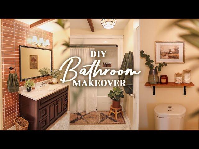 Extreme DIY Bathroom Makeover (Rental Friendly) | DIY Floors, Countertops, Backsplash & More!