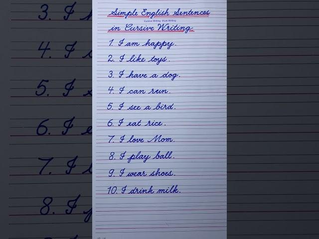 Simple English sentences starting with “I" in cursive writing | English cursive handwriting practice