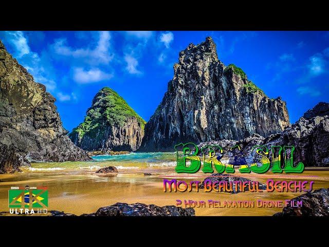 【4K】 2 HOUR DRONE FILM: «The Beaches of Brazil» Ultra HD  Atmospheric Music for 2160p Ambient TV