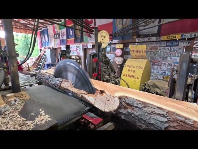 sawing two cherry logs from the firewood pile # 587