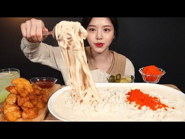 SUB)Cream Pasta & Fried Chicken Mukbang ASMR Eating Sounds