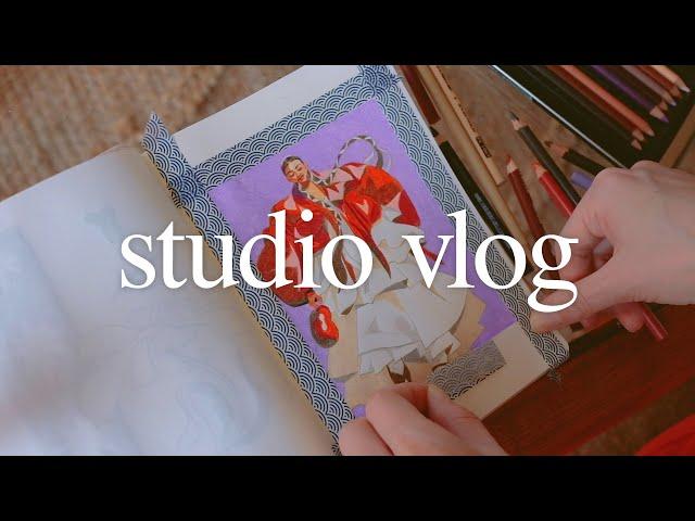 Studio vlog | Draw with me, illustration rates, new cat friend, Holiday office party