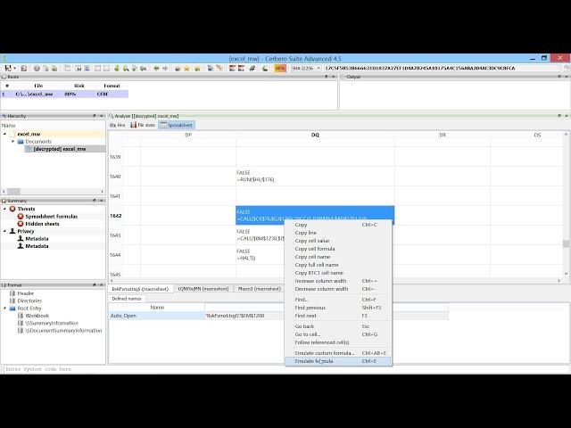 Malicious Excel Document Analysis in Cerbero Suite