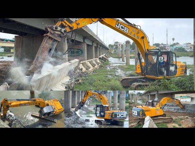 JCB 215 Excavator Breaking waterline bridge Pulled and told away by flood in Thamirabarani River