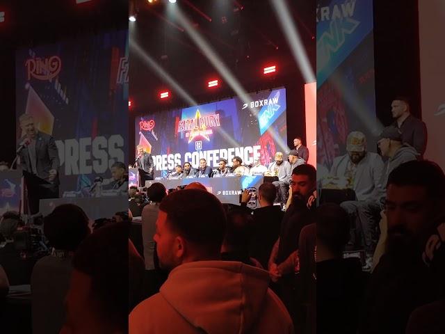 Devin Haney and Bill Haney on stage at wild press conference in NY for Ramariz fight