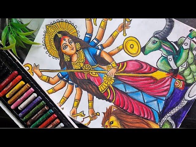 Maa Durga Dasa Bhuja Avatar Drawing | Devi Durga Oil Pastel Drawing Part 2