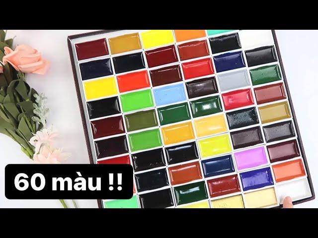 Đập hộp màu nước Kissho Gansai 60 màu | Cọ Holic 1999 | Watercolor Speed Paint