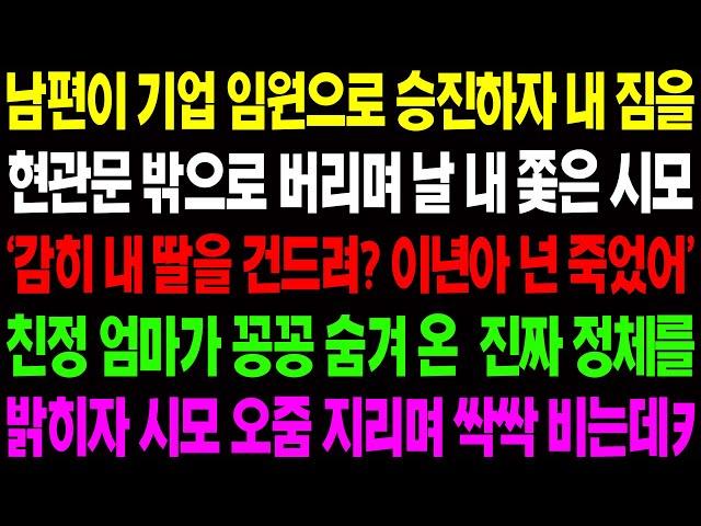 (실화사연) 남편이 기업 임원으로 승진하자 날 쫓아낸 시모 '감히 내 딸을 건드려?' 이 사실을 알게 된 친정 엄마가 경악할 복수를 하는데/ 사이다 사연,  감동사연, 톡톡사연