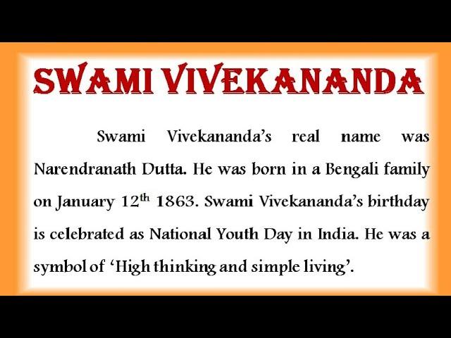 Essay on Swami vivekanand in English Biography of swami vivekanand in English speech on vivekanand