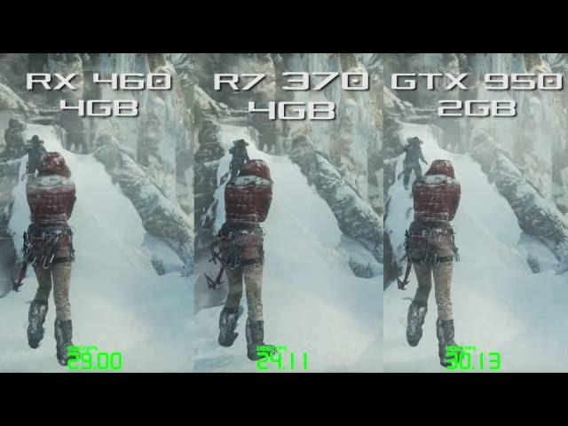 RX 460 NITRO vs R7 370 vs GTX 950 - Rise of The Tomb Raider DirecX12 1080p Frame Rate Test