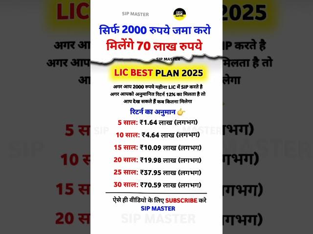 LIC BEST SIP PLAN 2025 #shorts