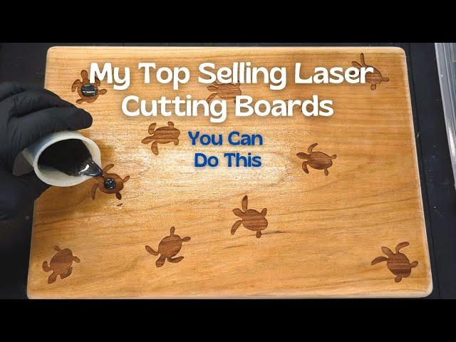 Revealing My Best-selling Laser Engraved Cutting Boards:  Epoxy Resin Turtle Inlay! #laserengraving