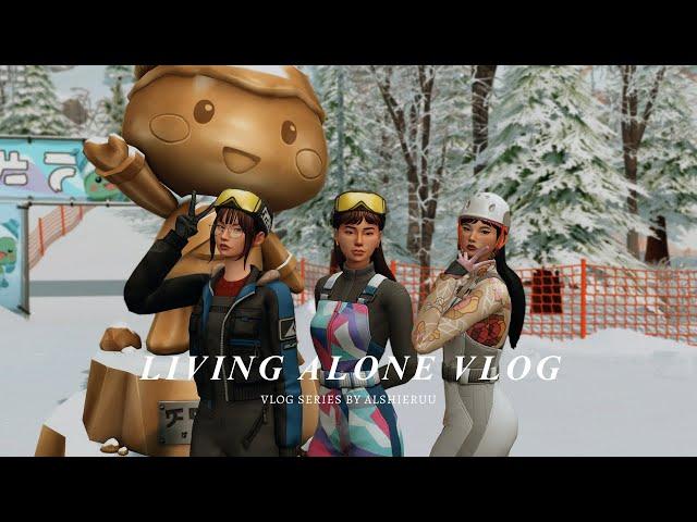 The Sims 4 Living Alone Vlog Ep. 6: Winter Vlog, Trying Snowboarding, Visiting an Onsen, Travel