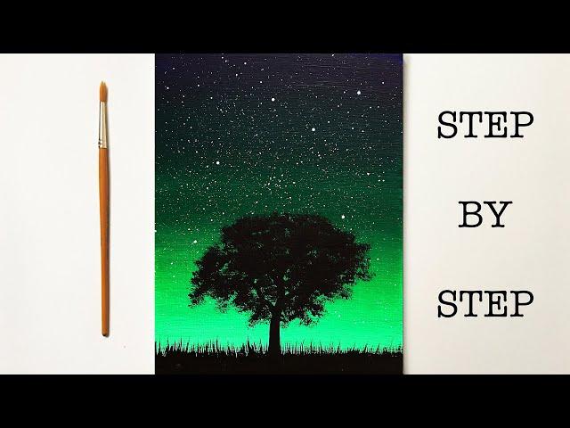 Night Sky Painting Tutorial for Beginners | Acrylic | Step by Step